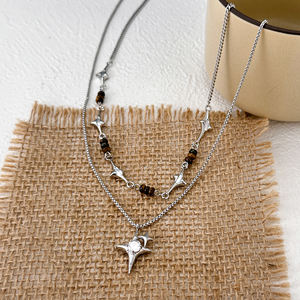 Collana oro platino bianco K rame ciondolo stella doppia catena bianco zircone diamante tigre pietra collana - Product Image 6