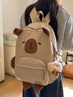 Sac à dos scolaire grande capacité avec figurine de capybara de dessin animé, mignon, pour l'école primaire, léger, respirant, pour la randonnée et les activités de plein air