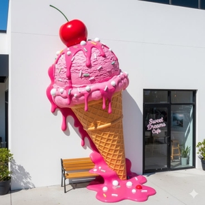 Scultura Gigante Personalizzata a Forma di Cono Gelato, Decorazione per Gelateria, Oggetto Scenico da Parete, Arte Decorativa per Museo del Gelato - Product Image 3