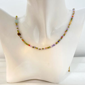 Collier bohème rétro couleur mélangée pierre naturelle oeil <span class=keywords><strong>de</strong></span> tigre pierre coquille Zircon collier <span class=keywords><strong>de</strong></span> perles collier en acier inoxydable accessoires pour femmes - Product Image 5