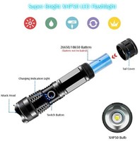 Lampe torche LED rechargeable super lumineuse 1000 lumens XHP50, puissante lampe torche tactique USB pour l'extérieur, étanche, zoomable