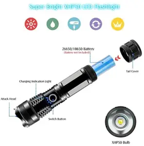 LED Rechargeable Flash Light Super Bright 7000 Lumens XHP50 Powerful USB Tactical LED Flashlight Waterproof Torch Light Zoomable