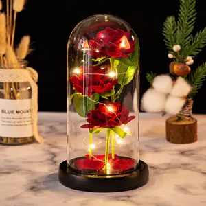 3 Preserved Flower Valentine's Day Gifts Ideas Enchanted Led Lights In Glass Dome Eternal Rose Ornaments