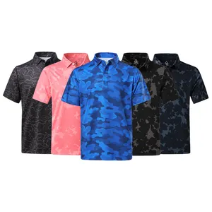 Custom logo tactical camouflage graphic printed fashion 80% polyester 20% spandex performance golf polo shirt for men