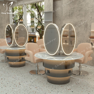 Station <span class=keywords><strong>miroir</strong></span> <span class=keywords><strong>de</strong></span> <span class=keywords><strong>salon</strong></span> <span class=keywords><strong>de</strong></span> <span class=keywords><strong>coiffure</strong></span> à simple face unique Table ronde <span class=keywords><strong>de</strong></span> repassage et <span class=keywords><strong>de</strong></span> teinture en verre avec LED pour <span class=keywords><strong>salon</strong></span> <span class=keywords><strong>de</strong></span> <span class=keywords><strong>coiffure</strong></span> et <span class=keywords><strong>de</strong></span> manucure - Product Image 1