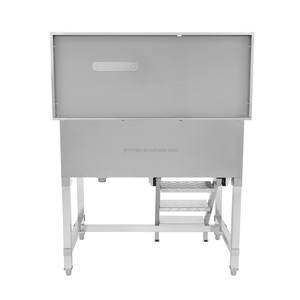 Baignoire pour animaux de compagnie en acier inoxydable avec drain central, robinet et escalier - Station de lavage pour chiens professionnelle - Product Image 2