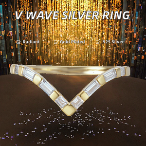 Bague de fiançailles et de mariage empilable en V pour femme, en argent sterling 925 plaqué or 18 carats et rhodium, ornée de zircon, bijoux de luxe chrétiens - Product Image 2