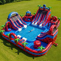 Parc aquatique gonflable commercial avec toboggan et piscine, parc aquatique gonflable sur le sol personnalisé pour enfants et adultes