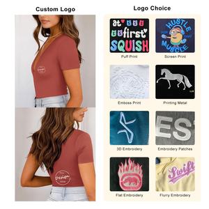 Nueva llegada de la camiseta de algodón de primera calidad para mujer personalizada 180 Gsm Slim Fit Sexy cuello en V profundo negro ligero Jersey - Product Image 3