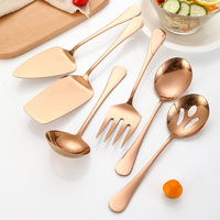 Ensemble de 6 couverts de luxe en acier inoxydable doré, couteau de buffet, spatule à gâteau, ustensiles écologiques, en stock pour la maison et l'hôtel
