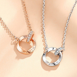 Interlocking Mbius Strip Couple Necklace Rose Gold Diamond Pendant Chain For Women Gift Long Distance Relationship Jewelry - Product Image 2