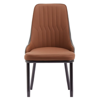 Chaise de salle à manger moderne à blocs de couleur avec rembourrage à surpiqûres verticales, pieds en métal élégants en tons brun et gris, design polyvalent