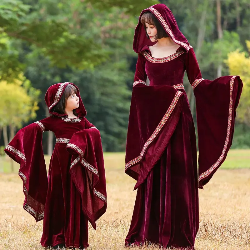 Nokta cadılar bayramı çocuk kostüm yetişkin avrupa ortaçağ Retro küçük kırmızı başlıklı kız kostüm vampir cadı kostüm