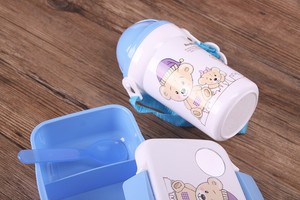 New Kids Cartoon Bento Set 500Ml Straw Bottle Plastic <b>Lunch</b> <b>Box</b> With Water Cup Combo - Product Image 5