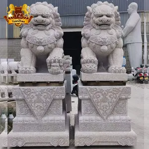 屋外の入り口の装飾中国の風水手彫り花崗岩Fu犬ライオン彫刻大理石Foo犬の像