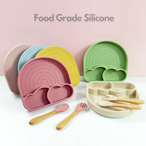 Ensemble <span class=keywords><strong>de</strong></span> vaisselle pour tout-petits en silicone <span class=keywords><strong>de</strong></span> qualité alimentaire, assiette antidérapante pour bébé avec ventouse, forme arc-en-ciel, assiette compartimentée - Product Image 3