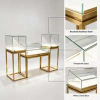 Étagère en acier inoxydable avec éclairage LED, vitrine à bijoux en verre pour magasin de détail