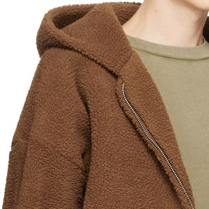 Sudadera Corta con Cremallera y Capucha de <span class=keywords><strong>Forro</strong></span> <span class=keywords><strong>Polar</strong></span> Marrón para Hombre, OEM - Product Image 5