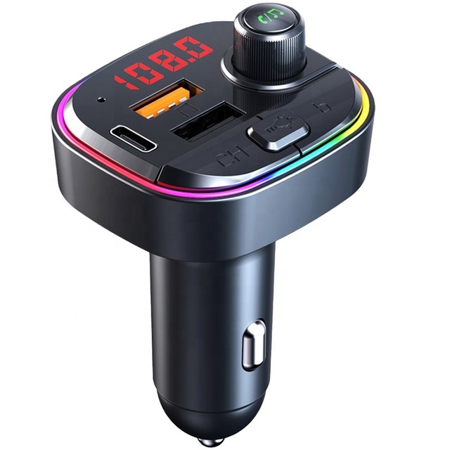 EQ Colorful Lights Mp3 bluetooth Car Fm Transmitter QC3.0 PD Charger Car MP3 Player bluetooth Car Kit