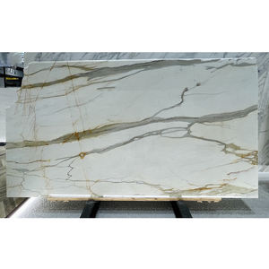 Losa de mármol blanco Calacatta de lujo brillante, Impresión de <span class=keywords><strong>Roma</strong></span>, patrón de red de oro marrón, losa de mármol para suelo de pared - Product Image 1