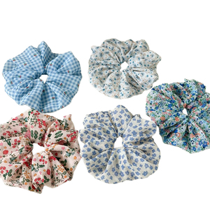 Chouchous pour cheveux en mousseline à imprimé floral style coréen, grande taille, haute élasticité, doux, pour femmes - Product Image 1