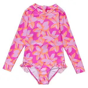 UPF 50+ Sun Protection Fabric Custom Made Private Label Beach Long Sleeve Young Girls Bikini Swimwear For Kids