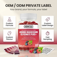 Gummies OEM 400mg de glycinate de magnésium Plus+ avec Ashwagandha et Mélisse, 60 unités, Complément de relaxation, Marque privée