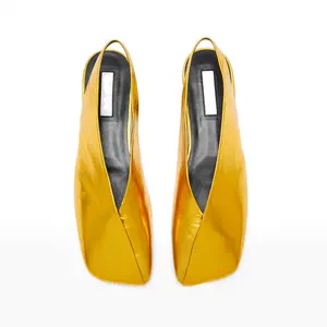 Custom Gold Flat Sandals Manufacturer 2024 Fashion Gold Slingback Flat Sandals Custom Logo Single Color Square Toe Flat Sandals
