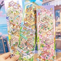 16pcs Per Pack Stiker Koleksi Stiker Pemandangan Miniatur Toko Serba Ada Rumah 3D Bertingkat DIY