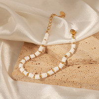 Bracelet en perles de bambou vintage en coquillage naturel Bracelet en acier inoxydable étanche plaqué or pour femmes pulseras y brazaletes