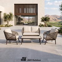 Ensemble de canapés en corde d'aluminium J&M Modern, 4 places, fauteuils en corde tressée, mobilier de jardin pour terrasse et pergola