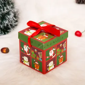 批发甜盒包装带丝带定制大糖果Eve可折叠纸质圣诞盒圣诞礼品包装