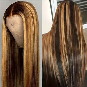 Peluca de <span class=keywords><strong>Cabello</strong></span> Humano Virgen Brasileño Liso Pre-cortado, con Encaje Frontal HD 13x6, sin Pegamento, Pre-arrancado, Rubio Miel, 4/27 Highlight - Product Image 2