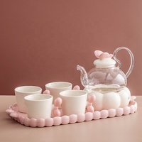 Ensemble théière et bouilloire en céramique écologique avec poignée rose en bambou, coffret cadeau de luxe léger pour l'heure du thé