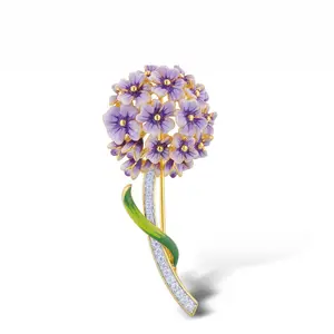 Broche de flor y hoja de hortensia verde violeta esmaltado, 2022, Plata de Ley 925, CZ para fiesta, gran oferta