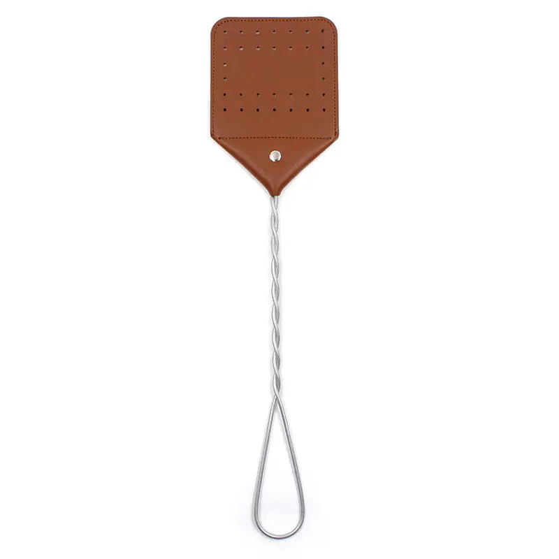 Leather Fly Swatter Manual Heavy Duty Flyswatter with Long Handle Rustic Swatter for Kitchen Home Indoor Outdoor Flies