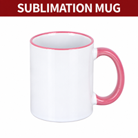 Mug en céramique vierge de 11 oz pour sublimation, avec logo imprimé personnalisé, bord doré et anse colorée, vente en gros à prix abordable