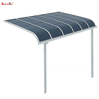 Abri de jardin moderne au design simple, toit métallique, panneaux en polycarbonate, structure en aluminium noir, abri de patio incurvé, abri de voiture, garage