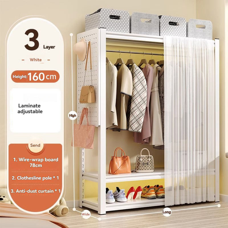 Blanco-3 capas (Holeboard+percha para ropa+cortina antipolvo)