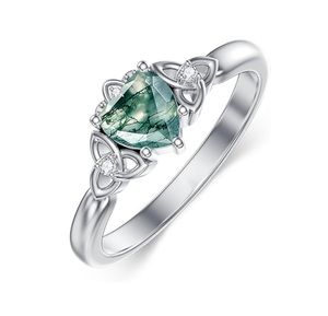 Bague <span class=keywords><strong>Claddagh</strong></span> en argent sterling 925 avec cœur en agate mousse naturelle, bijoux d'anniversaire pour femmes, plaqué rhodium - Product Image 1