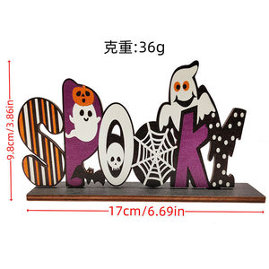 Decoraciones de Letras de Madera Espeluznantes de Halloween con Base, Decoración Interior, Material de Árbol, Fantasma, Truco o Trato, Feliz Halloween - Product Image 4