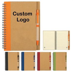Custom Printing Eco-Friendly Kraft Paper Journals Hardcover Notebook with Pen Personalized Office Stationery Spiral Notebook - Product Image 1