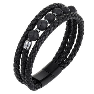 Fashion Multi-Layer <b>Leather</b> Rope <b>Bracelet</b> with Stainless Steel Buckle Stone Beaded Unisex <b>Bracelet</b> for <b>Men</b> and Women - Product Image 3