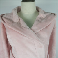 Peignoir d'hiver chaud en flanelle pour femmes, rose, en polaire corail, à manches longues, avec capuche, vêtements de nuit