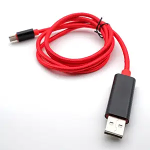 高品质镀金铝壳红色编织TPE线3A充电电流和电压显示USB型Ccable