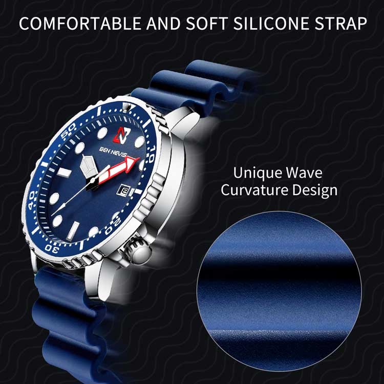 BEN NEVIS 3010中国製男性用クォーツ時計ゴムストラップ防水日付