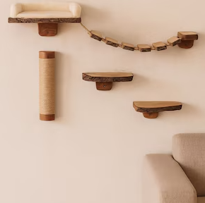 <b>Wall</b>-Mounted Modular <b>Cat</b> Climbing Shelves (Solid Oak) - Product Image 2