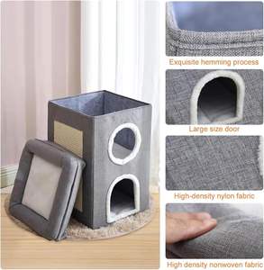 Casa Condominio Plegable para Gatos con Túnel, Rascador y Cama Lavable, Cueva Cálida de 2 Pisos para Gatos y Perros - Product Image 3