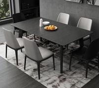 Table à manger rectangulaire moderne en pierre frittée avec pieds en métal et en bois, écologique, 6 places, pour la maison, le bureau, la cuisine, l'hôtel