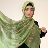 Grosir Dubai Arab bordir berlian tipis berkilau berlian imitasi kepala membungkus syal bunga Islam sifon Muslim syal hijab